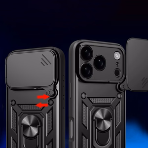 Hybrid Armor Camshield Suojakuori jalustalla ja kameran suojuksella iPhone 17 Pro:lle - musta