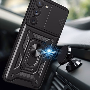 Hybrid Armor Camshield Suojakuori Samsung Galaxy S23+:lle panssaroitu kuori kamerasuojalla punainen