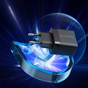 Crong Ultra Compact GaN -seinälaturi, 2 × USB-C, 35 W, PD 3.0, PPS, musta