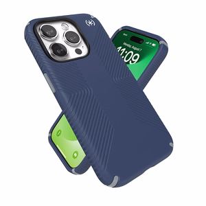 Speck Presidio2 Grip suojakuori iPhone 15 Pro -laitteelle, Coastal Blue / Dust Grey -värinen