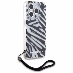 Karl Lagerfeld IML Zebra Pattern & Cord Suojakuori iPhone 15 Pro:lle - musta