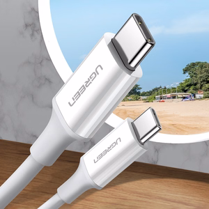 Ugreen US264 60518 USB-C / USB-C PD QC AFC -kaapeli 1m - valkoinen