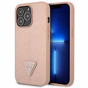 Guess GUHCP13LPSATLP iPhone 13 Pro / 13 6.1" vaaleanpunainen / vaaleanpunainen kotelo SaffianoTriangle Logo