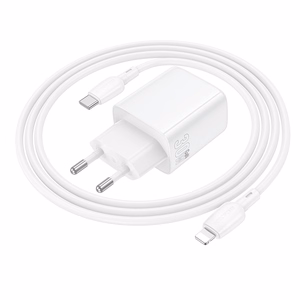 Borofone Wall charger BN29 Fuente - USB + Type C - QC 3.0 PD 30W with Type C to Lightning cable white