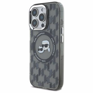 Karl Lagerfeld IML Monogram Karl ja Choupette Head MagSafe iPhone 16 Pro Suojakuori - Musta