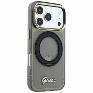 Guess IML Ring Stand 360 Script Metal Logo MagSafe suojakuori mallille iPhone 17 Pro / 18 Pro – musta
