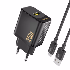 Dudao A27STEU 25W GaN USB-A seinälaturi USB-A - USB-C kaapelilla - musta