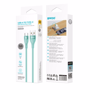 BWOO X280C Minimalist Silicone USB - USB-C -kaapeli 1m 3A, vihreä