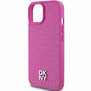 DKNY Nahkainen Kuvio Metallinen Logo MagSafe Suojakuori iPhone 15 / 14 / 13:lle - vaaleanpunainen