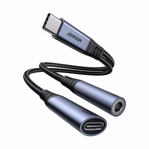 Joyroom SY-C02 2in1 DAC-sovitin USB-C - USB-C / 3,5 mm minijack - musta