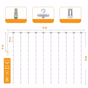 LED-valoverho (300 LED-lamppua) 3Mx3M kylmä valkoinen