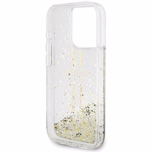 Guess Liquid Glitter Gold Stripes Suojakuori iPhone 15 Pro:lle - läpinäkyvä