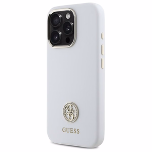 Guess Silikoninen Logo Strass 4G Suojakuori iPhone 16 Pro:lle - Valkoinen