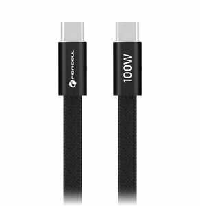 Kaapeli USB-C - USB-C Forcell F-Energy QC4.0 PD 5A 100 W Cafule Flat 1,2 m CCFN23 musta