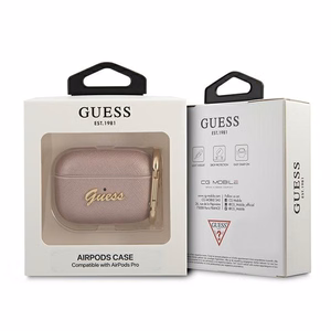 Guess GUAPSASMP AirPods Pro -suojus vaaleanpunainen/vaaleanpunainen Saffiano Script Metal Collection -mallisto
