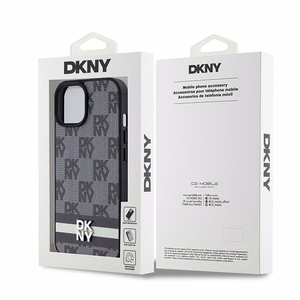 DKNY Nahkainen Checkered Mono Pattern & Printed Stripes Suojakuori iPhone 15/14/13:lle - musta