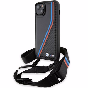 BMW M Edition Carbon Tricolor Lines & Hihna Suojakuori iPhone 15 / 14 / 13:lle - musta