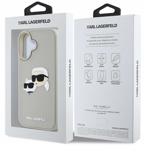Karl Lagerfeld HC 3D Rubber Double Heads Suojakuori iPhone 16:lle - beige