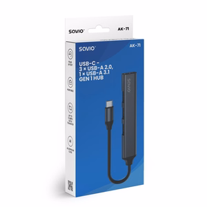 SAVIO AK-71 USB-C keskitin - 3 x USB-A 2.0, 1 x USB-A 3.0, 4-in-1, 5 Gbps