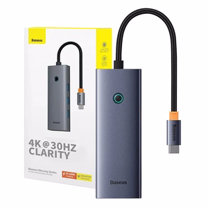 5-in-1-hubi Baseus UltraJoy Series USB-C to HDMI4K@30Hz+3xUSB 3.0+1xPD (harmaa)