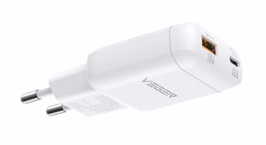 Puhelimen laturi USB-A + Type-C PD 45 W + datakaapeli Type-C–C 100 W VEGER TR121, valkoinen
