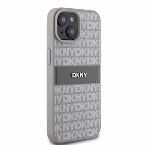 DKNY Nahkainen Mono Raita ja Metallinen Logo Suojakuori iPhone 15 / 14 / 13:lle - beige