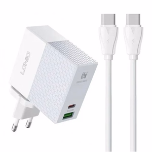 Charger LDnio "A2620C" White 65W (PD / QC3.0) + "Type-C / Type-C" 100cm cable