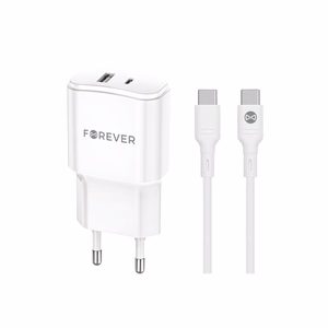 Forever TC-01-20AC PD QC charger 1x USB-C 1x USB 20W white + USB-C - USB-C cable 20W