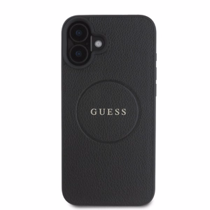 Guess Grained Gold Ring MagSafe Suojakuori iPhone 16:lle - Musta