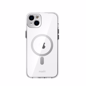 Moshi iGlaze suojakuori iPhone 14 Plus -laitteelle, MagSafe-yhteensopiva, läpinäkyvä Luna Silver -yksityiskohdilla
