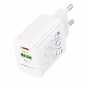 Borofone Wall charger BN29 Fuente - USB + Type C - QC 3.0 PD 30W white