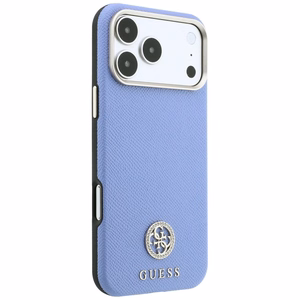 Guess Grained Round Strass Logo -suojakuori laitteelle iPhone 18 Pro / 17 Pro, MagSafe-yhteensopiva – sininen