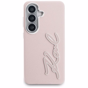 Karl Lagerfeld Grained Signature Metal Resin Logo -suojakuori Samsung Galaxy S26:lle - vaaleanpunainen