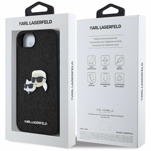 Karl Lagerfeld HC Fixed Glitter K&C Heads Logo Metal Pin Suojakuori iPhone 16e:lle - Musta