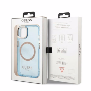 Guess Gold Outline läpinäkyvä MagSafe Suojakuori iPhone 13:lle - sininen