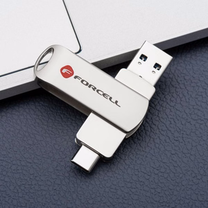 FORCELL F-DATA USB-muistitikku Metal Duo 16GB USB3.2 Gen 1 (USB A / Type C) hopea
