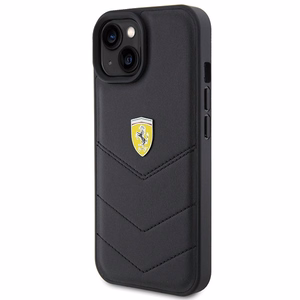 Ferrari Quilted Metal Logo Suojakuori iPhone 15:lle - musta