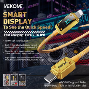 WEKOME WDC-08 Vanguard Series USB-C–Lightning-lataus- ja datakaapeli, 1 m, PD 20 W, kullanvärinen