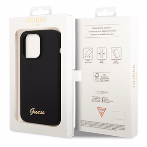 Guess silikoni Vintage Gold Logo iPhone 14 Pro kotelo - musta