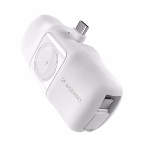 Wozinsky WF16-YCS 5000mAh 15W USB-C Mini Power Bank, jossa on sisäänrakennettu USB-C-kaapeli ja Apple Watch -laturi - Valkoinen