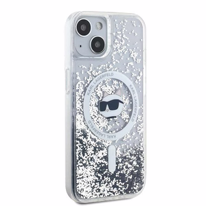 Karl Lagerfeld Liquid Glitter Choupette Head MagSafe suojakuori iPhone 14 / 15 / 13:lle - läpinäkyvä