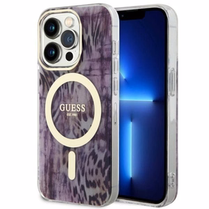 Guess GUHMP14LHLEOPWP iPhone 14 Pro 6.1 vaaleanpunainen/vaaleanpunainen suojakuori Leopard MagSafe