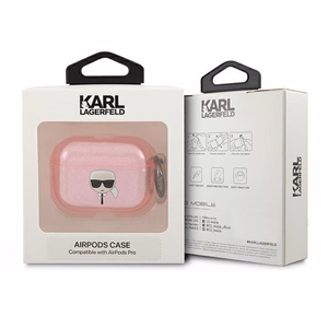 Karl Lagerfeld Glitter Karl's Head -kotelo AirPods Pro:lle - vaaleanpunainen