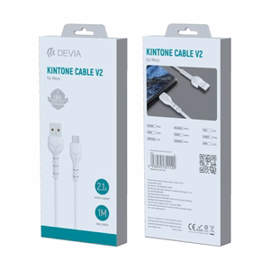 USB-kaapeli Devia Kintone microUSB 1.0 m valkoinen 5V 2.1A