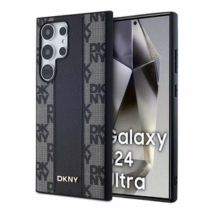 DKNY Nahkainen Checkered Mono Pattern MagSafe Suojakuori Samsung Galaxy S24 Ultra:lle - Musta