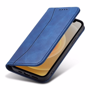 Magneetti Fancy Case Kotelo iPhone 12 Pro Max pussi kortti lompakko kortti jalusta sininen