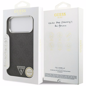 Guess 4G Triangle Logo MagSafe suojakuori mallille iPhone 17 Pro Max / 18 Pro Max – musta ja hopea
