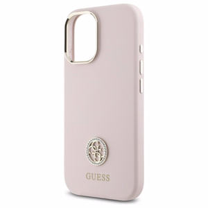 Guess Silicone Logo Strass 4G Silikoninen Suojakuori iPhone 16:lle - vaalea vaaleanpunainen