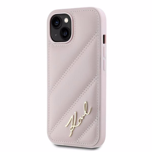 Karl Lagerfeld Diagonal Quilted Script Suojakuori iPhone 14 / 15 / 13:lle - vaaleanpunainen