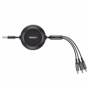 Baseus Golden Loop 3-in-1 sisäänvedettävä kaapeli USB - micro USB + Lightning + USB-C 1,2 m 3,5A musta